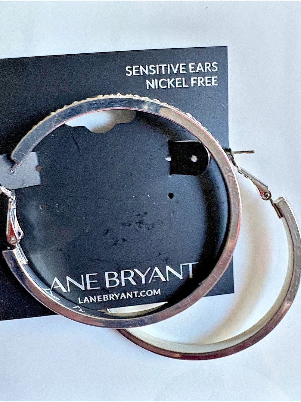 Lane Bryant Silvertone Pave Hoop Earrings Silver